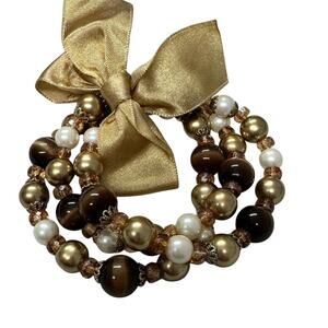 3 Strand Tigers Eye & Pearl Stretch Bracelet